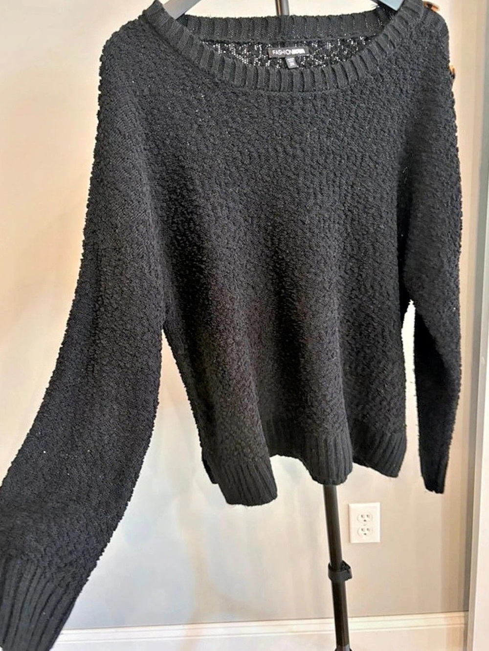 Fashion Nova Button Shoulder Sweater Black Size 2X Like New